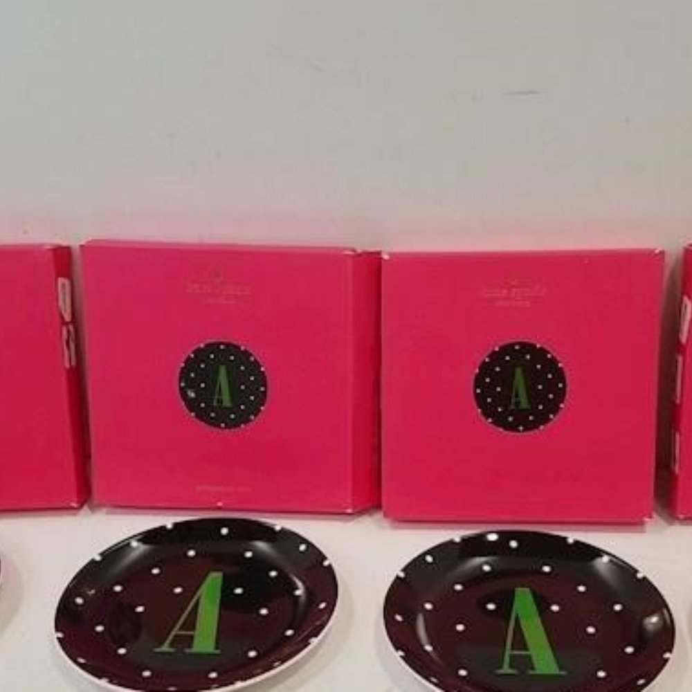4 Kate Spade 'To The Letter' Lenox Plate A with polka dots -  Set of 4 plate